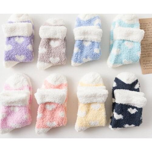 Women Warm Socks Heart Thick Winter Fashion Color Print Soft Cute Velvet Casual Crew Coral Cashmere Love Chaussettes
