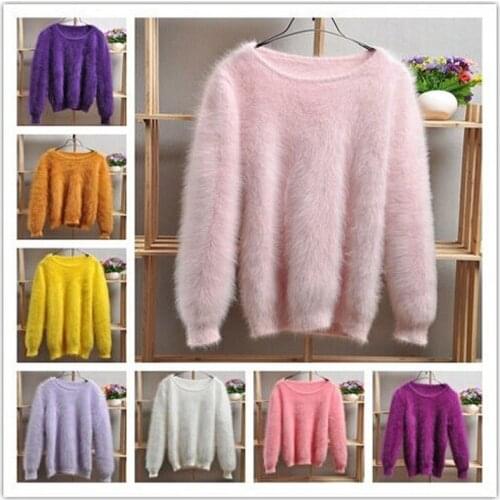 Womens Ladies Winter Rabbit Fur Mink Cashmere Warm Sweater Fluffy Fuzzy Plush Base Shirt Jumper Pullover Sweater Blouses Tops