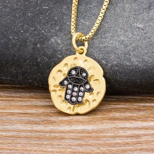 Classic Style Gold Chain Hamsa Palm Turkish Evil Eye Pendant Choker Necklace Women Statement Charm Jewelry For Party Engagement