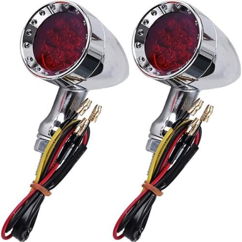 2Pcs Chrome Motorcycle LED-Bullet Red Brake Blinker Turn Signal Tail Light for Honda Yamaha Motorbikes