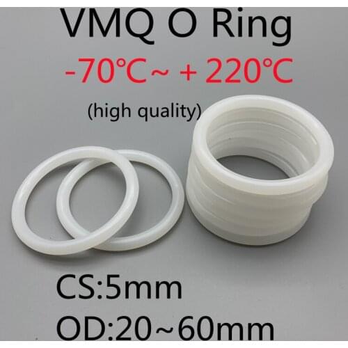 20pcs VMQ White Silicone Ring Gasket CS 5mm OD 20 ~ 60mm Food Grade Waterproof Washer Rubber Silicone gasket rubber o-ring