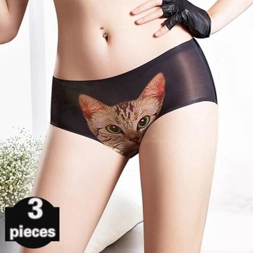 3 pcs Womens underpants 3D cat Womens seamless underpants Female underpants women sexy lingerie antibacterial underwear thong