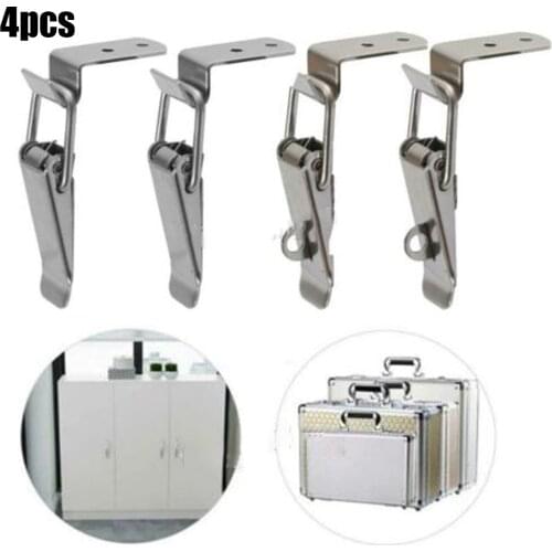 4pcs 90° Stainless Steel Spring Loaded Draw Toggle Latch Clamp Clip Set For Leather Metal Wood Boxes Suitcases