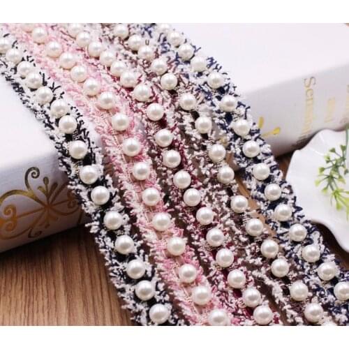 5 yard plastic pearl bead stitched lace 1.5cm clothes collar bridal party dress decoration trimming ribbon tape DIY sewing craft