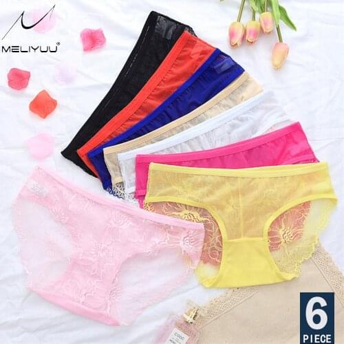 6 Pcs Multipack Panties Sexy Lace Briefs For Women Low-Rise Plus Size Lingerie Mesh Transparent Panties Female Underwear
