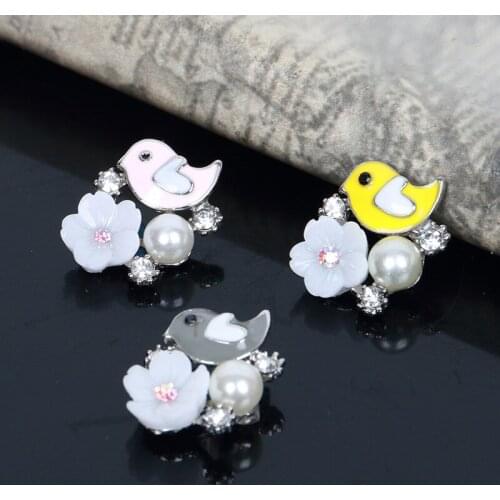 2017New 60pcs Resin white Flower and Birdie Rhinestones Button for wedding decoration and DIY hair accessories RM75
