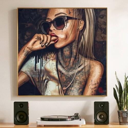 Abstract Cool Sexy Girl Canvas Painting Wear Glasses Sex Women Portrait Posters Print Wall Art Picture Cuadros Living Room Decor