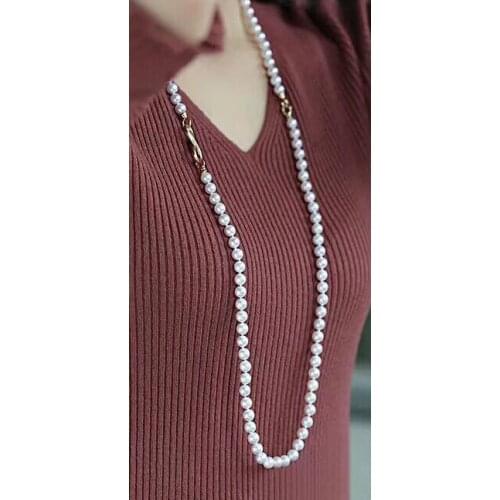Noble jewelry long 8-9mm Freshwater white pearl necklace