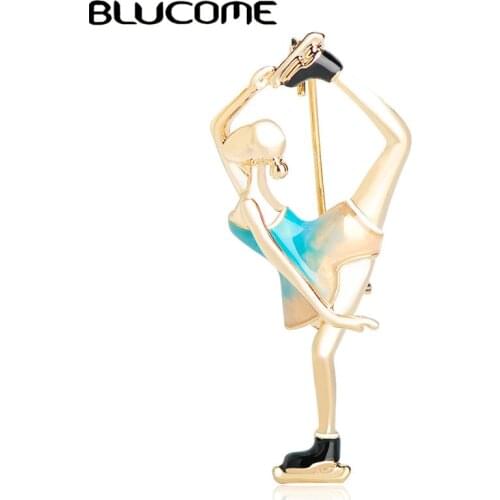 Blucome 2021 Fashion Skating Girls Corsage Alloy Blue Enamel Women Kids Dress Scarf Suit Accessories Sports Lapel Pins Jewelry