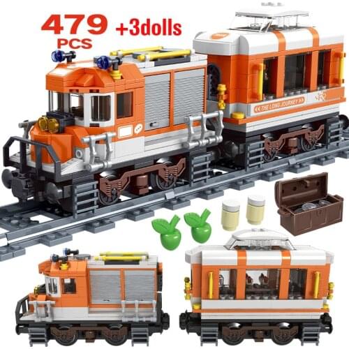 DIY City Classic Hot Steam Train Rail Tracks Building Blocks Technical Railway Carriage Train Station Brick Toys for Children