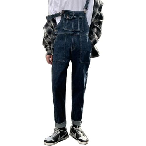 Blue male jeans denim overalls Japanese and Korean Korean overalls streetwear