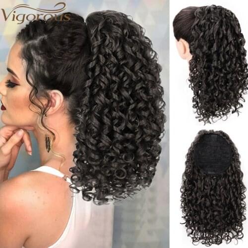 Vigorous Afro Kinky Curly Wig Drawstring Puff Ponytail Extension Synthetic Clip in Pony Tail African American Hair Extension