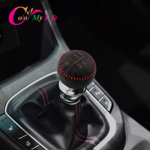 Color My Life 5 Speed Leather Gear Head Protection Cover for Kia Forte Soul for Hyundai Elantra I30 MT Shift Knob Collars