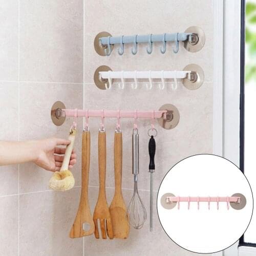 Strong Adhesive Wall Mounted 6-Hook Kitchen Bathroom Hanger Wall Hanging Hooks Storage Rack Holder Kitchen Storage Organization