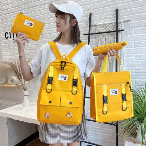 Fashion Women Backpack School Bags for Teenager Girl Student Book Bag Canvas SchoolBag Large Capacity Laptop Backpacks 4 Pcs Set