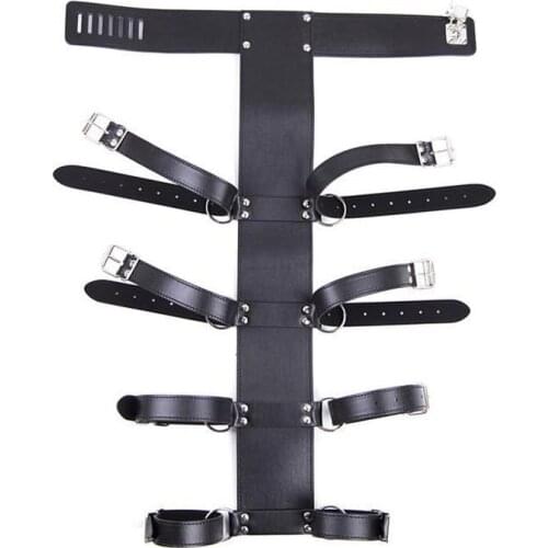 Sex Bondage Faux Leather Full Body Restraint System Lockable Collar Set Neck to Arm BDSM Sex Products