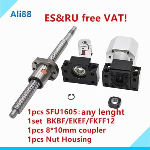 C7 rolled 16mm ballscrew set:SFU1605 ball screw with ball nut+nut housing DSG16H+BK/BF12 end support + coupler RM1605 cnc parts