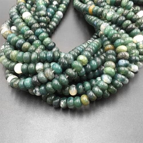 Natural Semi-Precious round green Moss Agates beads loose Rondelle spacer Disc stone beads charm For Jewelry Making Accessories