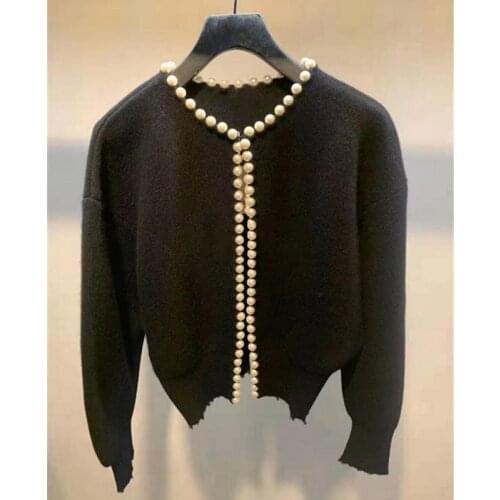 New Fashion Women Beading V Neck Knitted Sweater Female Jacket 2020 Autumn Long Sleeves Knitted Cardigan Sweaters Tops
