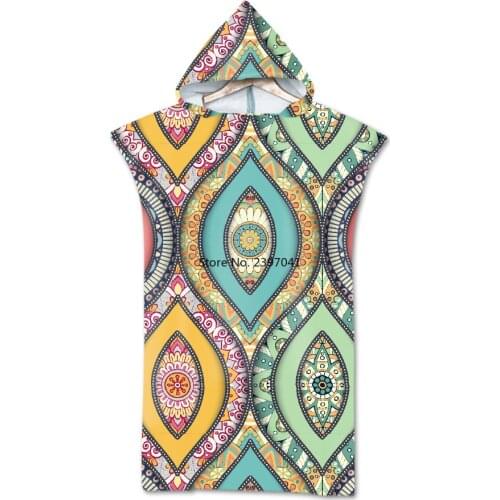 Retro Printed Mandala Beach Towels with Hood Microfiber Hooded Towel Poncho for Swimming Beach Surf unisex Bathrobe Beachwear