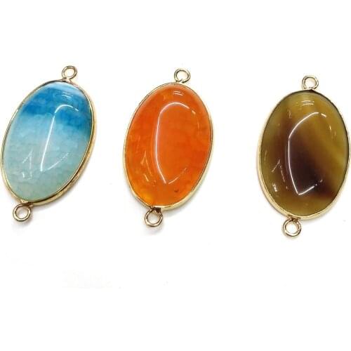 Natural Agates Pendants Charms Connector Pendant for Jewelry Making DIY Accessories Fit Necklaces Size 20x40mm