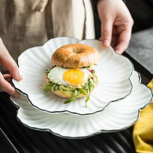 Simple black line lace plate polygonal plate hotel restaurant creative place plate artistic conception western food plate fusion