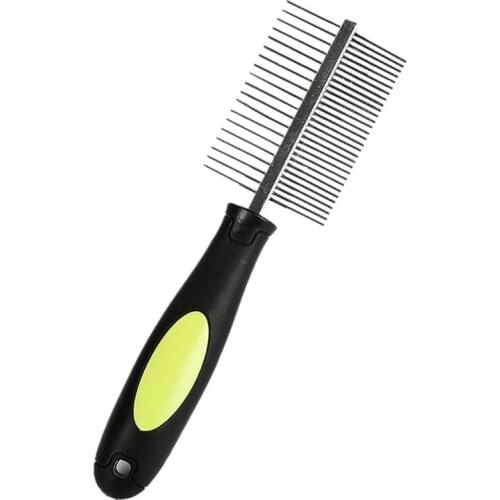 Pet Dematting Comb Stainless Steel Pet Grooming Comb for Dogs Gently Removes Loose Undercoat Knots 2-Sided Detangling Pet Comb