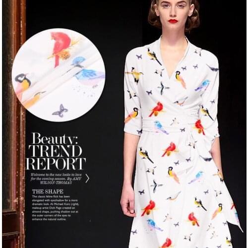 New bird silk crepe de Chine fabric printing fabric 140cm wide 16mm digital inkjet natural silk dress shirt clothing fabric