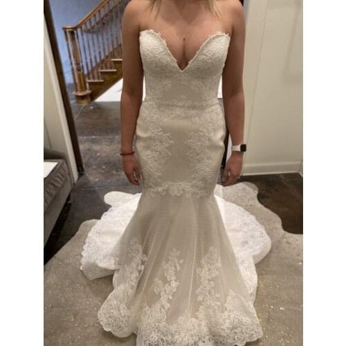 Wedding Dresses Mermaid Bridal Dress 2021 Plus Size with Train Long Lace Wedding Gowns Sweetheart Sleeveless Zipper with Button