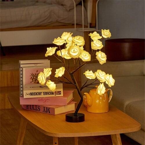 LED Table Lamp Rose Flower Tree USB Night Lights Home Decoration For Xmas Wedding Party Holiday Bedroom