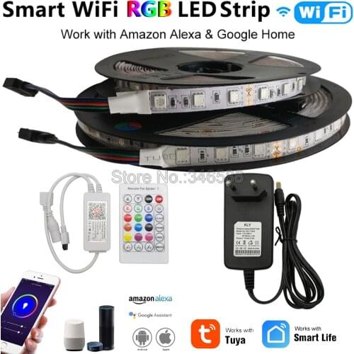 Tuya Smart WiFi LED Strip Light RGB LED Strip 12V 5050 60LEDs/m 5m 10m Set Work with Alexa Google Assistant Voice Remote Control