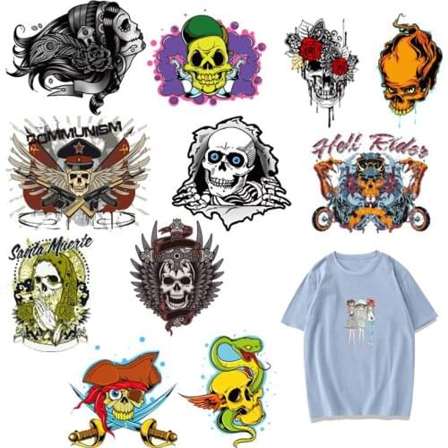 Punk Skull Patches Animals Girl Patch Iron Transfer for Kid Clothes DIY T-shirt Jacket Washable Stickers Applique Thermal Press