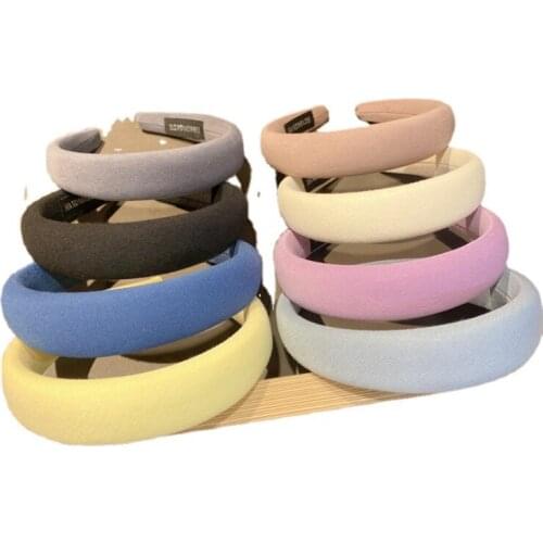 Women Cream color sponge headbands simple solid color candy color outer starting hoop hairbands