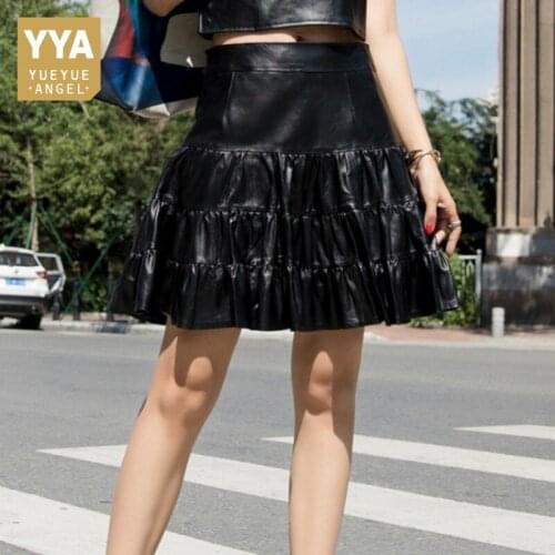 Genuine Leather Pleated Skirts Women 2020 Spring Summer New High Waist Black Sheepskin Real Leather Sexy Mini A-Line Skirts Lady