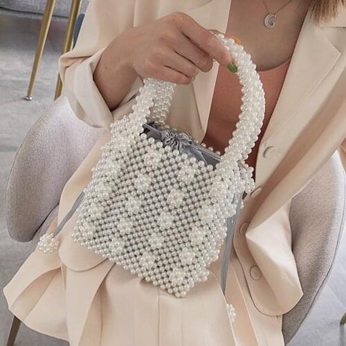 Women Sweet Pearl Handmade Bag Beaded Totes Evening Bags Clutch Wallet Korean Style Vintage Magic Handbags