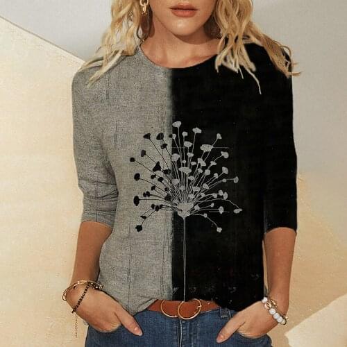 Oversized Women Tops Shirts Spring Autumn O-Neck Long Sleeve Tees Casual Patchwork Print Shirts camisetas de mujer