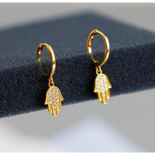 925 Sterling Silver Buddha Palm Hanging Huggie Hoop Earrings for Women CZ Crystal Prevent Allergy Earrings Fashion Jewelry