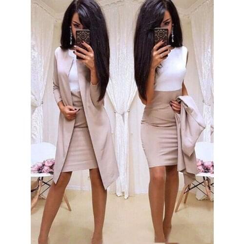 2019 New Suits Office Lady Formal Dress Business Wear Women Long Blazer Jacket Sheath Dress 2 Piece Womens Sets