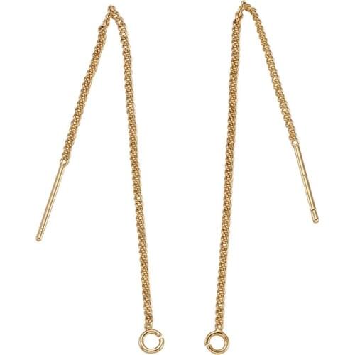 10pcs 50pcs 85mm Real Gold Plated Brass Stud Earring Findings Ear Threads Curb Chain for DIY Earring Accessories Pin: 0.5mm