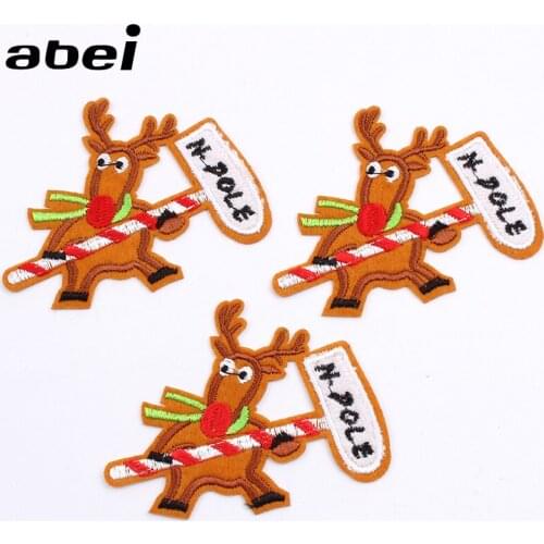 10pcs/lot Embroidered Christmas Patches Iron On moose Stickers DIY Clothing Bags Pants Fabric Appliques Sewing Shirt Shoes Badge