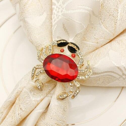 12pcs/lot Crystal Crab Napkin Ring Red Napkin Button Alloy Napkin Ring Table Desktop Decoration