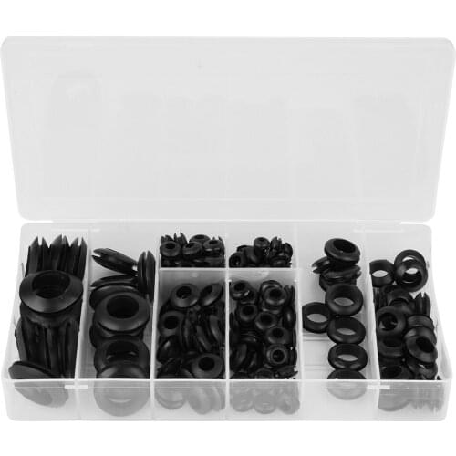 200pcs Black 3/16"\1/8"\1/4"\5/16"\3/8"\1/2"\5/8"\3/4" Rubber Grommet Sealing Ring Set