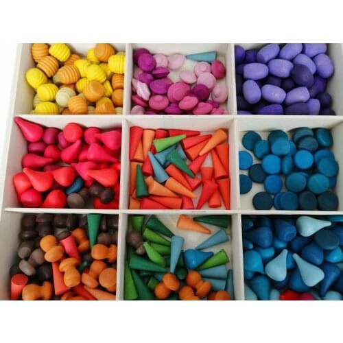 324pcs Montessori Kids Wooden Toys Rainbow Block Mushroom Honeycomb Droplets Tree cones Arts Building Blocks for Children