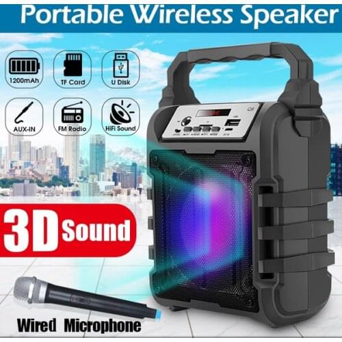 3D Wireless Bluetooth Speaker Portable Sound Box Bass Stereo Subwoofer Support USB/ TF Card/ AUX-in/ FM With Wired Microphone