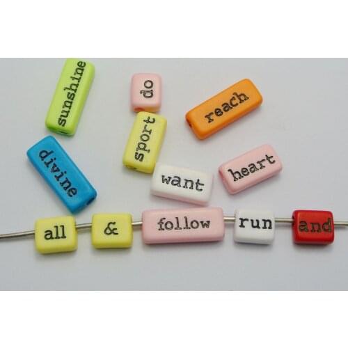 50 Assorted Acrylic Inspirational Word Beads Mixed Color Jewelry Craft DIY