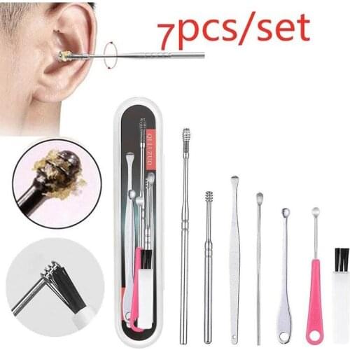 7pcs/set Stainless Steel Ear Picking Tool Wax Remover Curette Ear Pick Cleaner Ear Cleaner Spoon Care Ear Clean Tool Set
