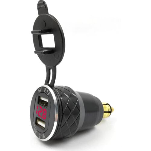 Aluminum Alloy Metal Shell CNC Motorcycle Dual USB Charger DIN Socket 4.2A Voltmeter for BMW Motorcycle 12-24V Red Blue Green