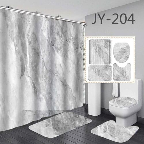 White Marble Pattern Shower Curtain Sets Non-Slip Rugs Toilet Lid Cover and Bath Mat Waterproof Bathroom Curtains with 12 Hooks