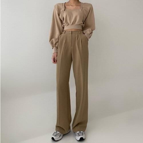 Vintage Khaki Pants 90S Solid Basic Pants Y2K Button Patched Trousers Women Casual Straight Pants Fashion Suit Pants LQ17132