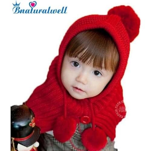 Bnaturalwell Kids Toddler Knitted Scarf Hat Winter warm Hooded Shawl Solid Children Kids Cloak Cape Boys Gilrs Gift H137S